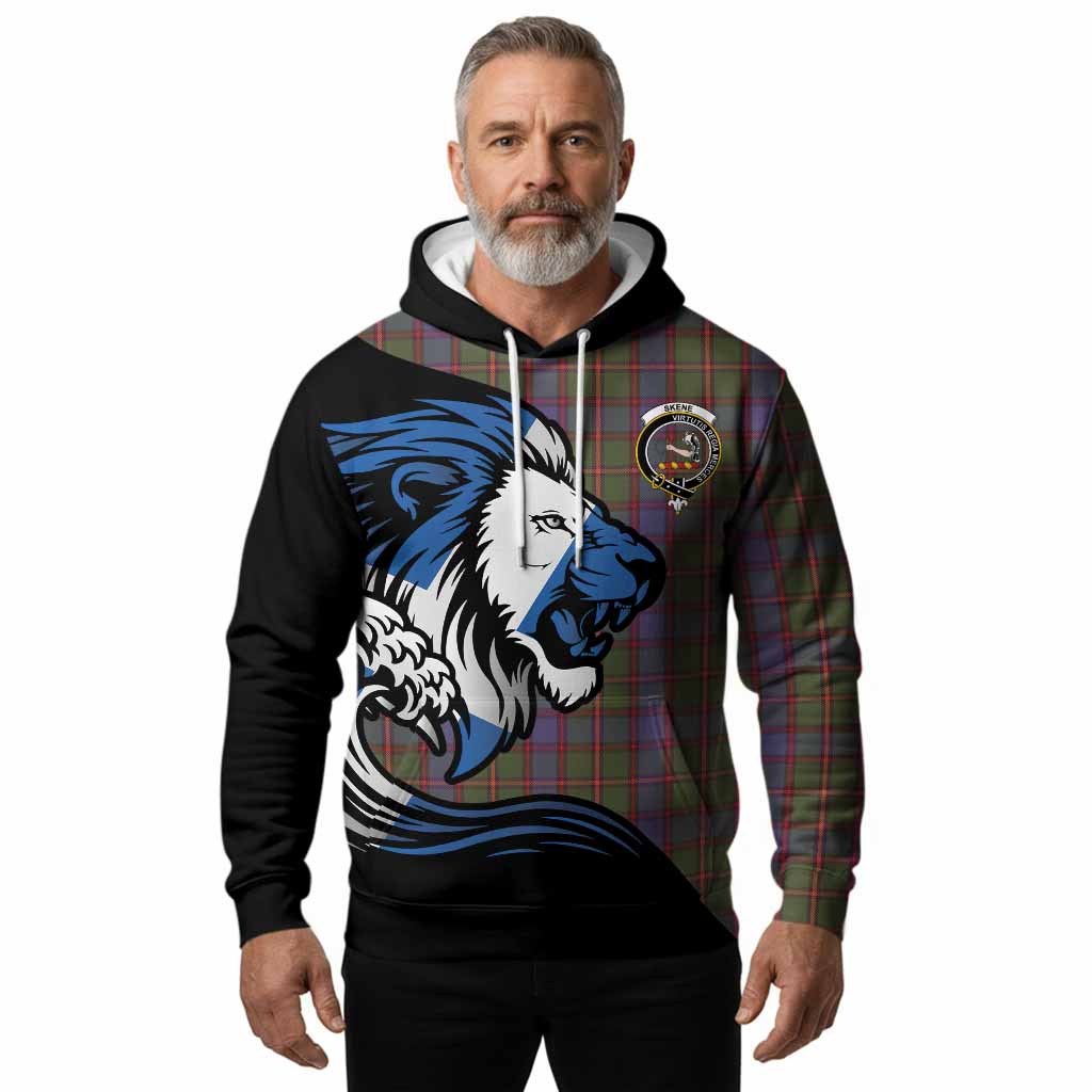 Skene Tartan Crest Hoodie Scottish Golden Lions Wave Flow