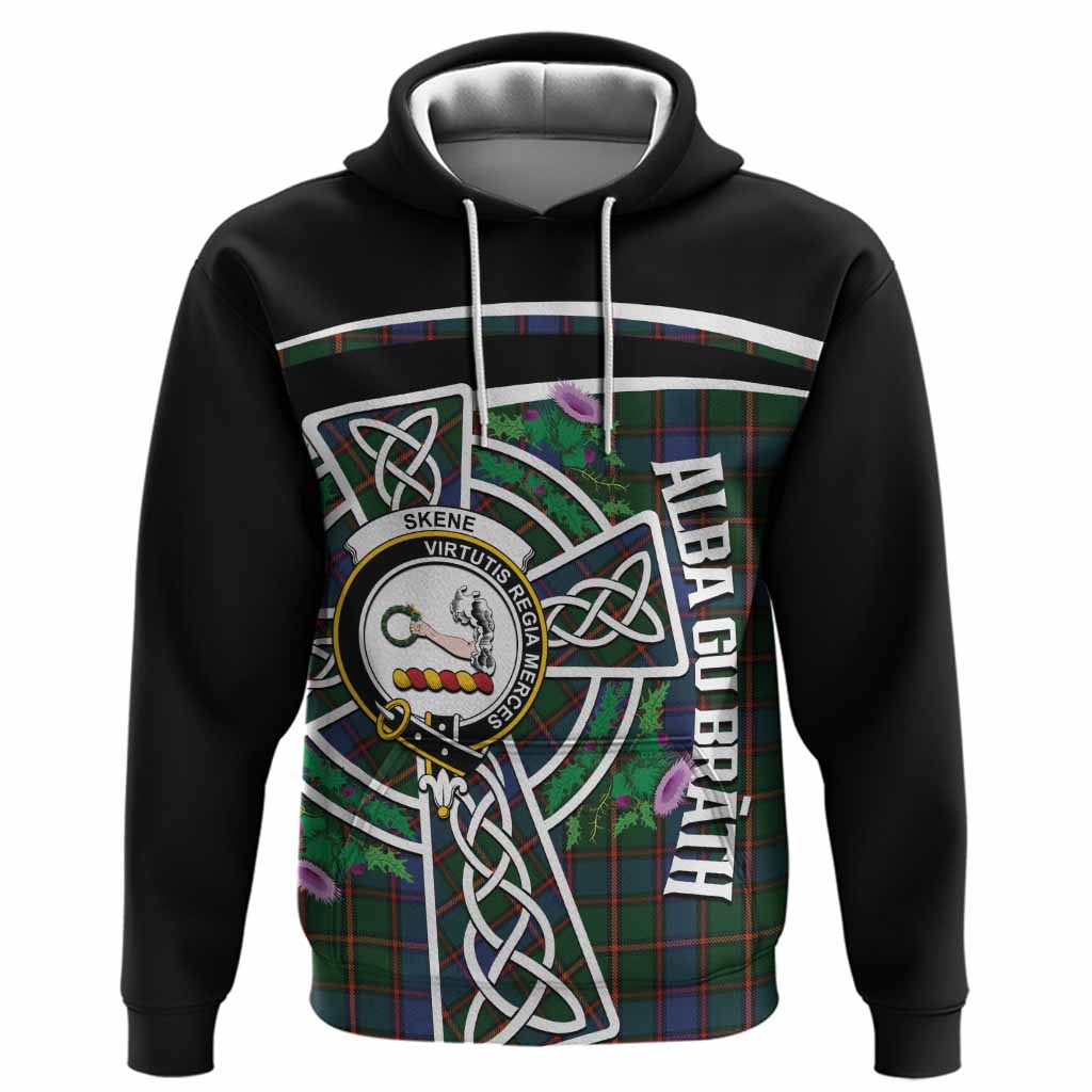 Skene Tartan Crest Hoodie Scottish Thistle Celtic Cross Alba Gu Brath