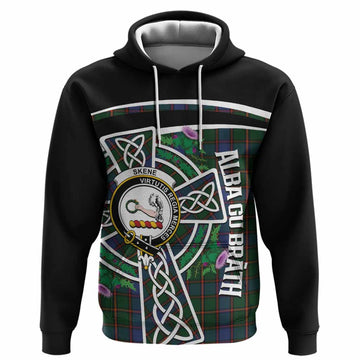Skene Tartan Crest Hoodie Scottish Thistle Celtic Cross Alba Gu Brath