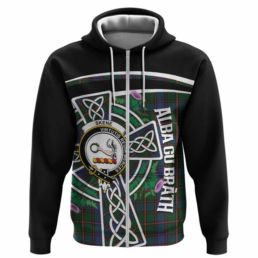 Skene Tartan Crest Hoodie Scottish Thistle Celtic Cross Alba Gu Brath