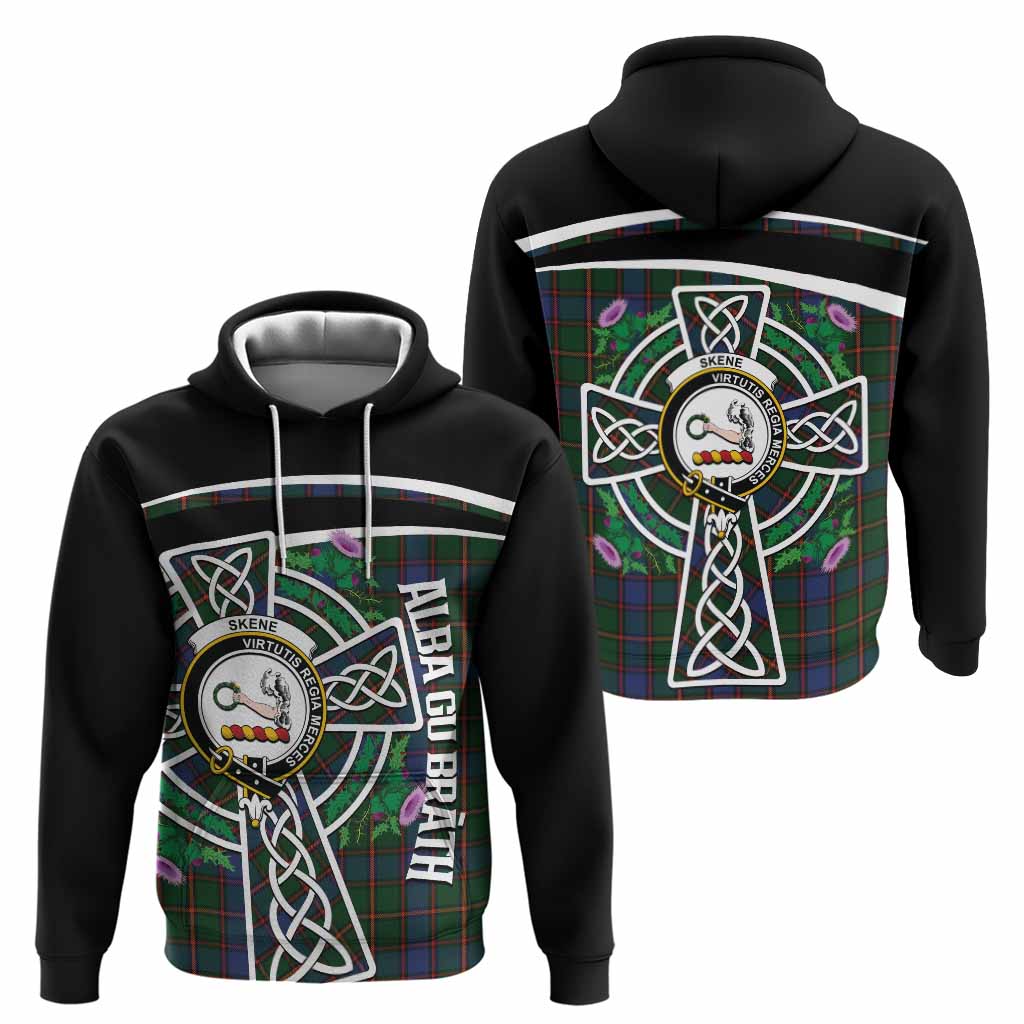 Skene Tartan Crest Hoodie Scottish Thistle Celtic Cross Alba Gu Brath