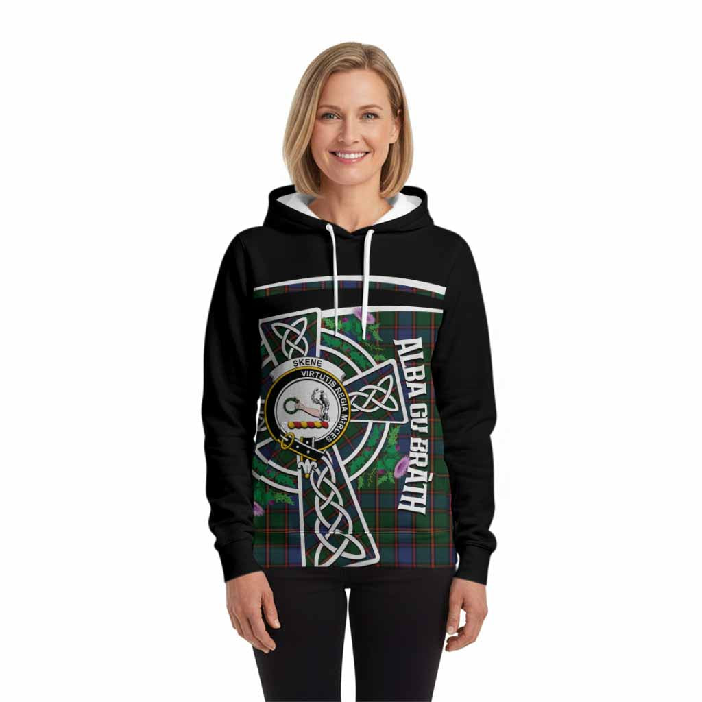 Skene Tartan Crest Hoodie Scottish Thistle Celtic Cross Alba Gu Brath