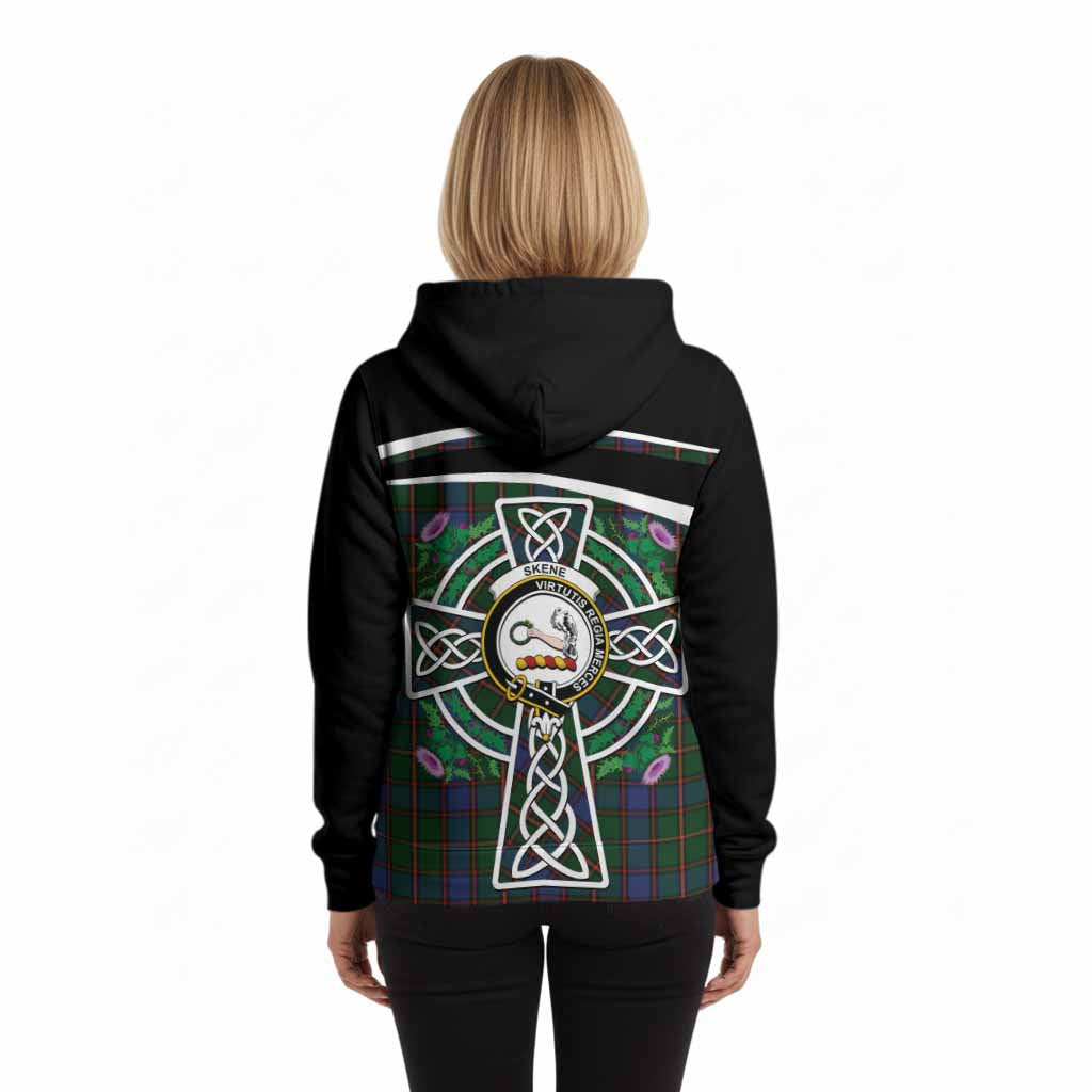 Skene Tartan Crest Hoodie Scottish Thistle Celtic Cross Alba Gu Brath
