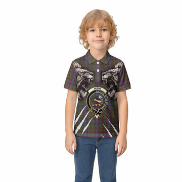 Skene Tartan Crest Kid Polo Shirt Ferocious Lion Style