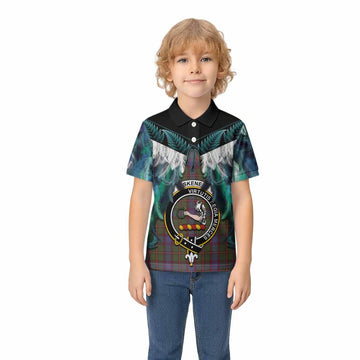 Skene Tartan Crest Kid Polo Shirt New Zealand Maori Korowai Cloak