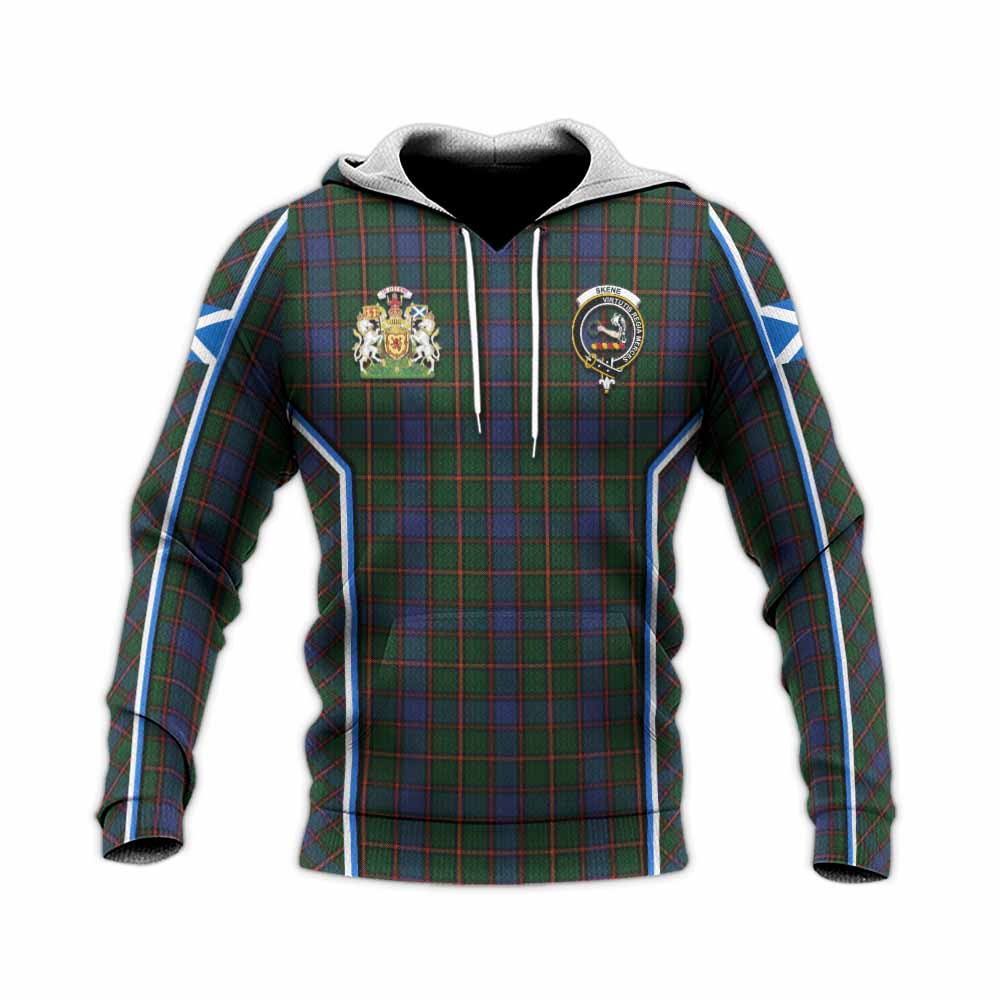 Skene Tartan Crest Knitted Hoodie Scotland Coat of Arm Flag Style - Tartan Vibes Clothing