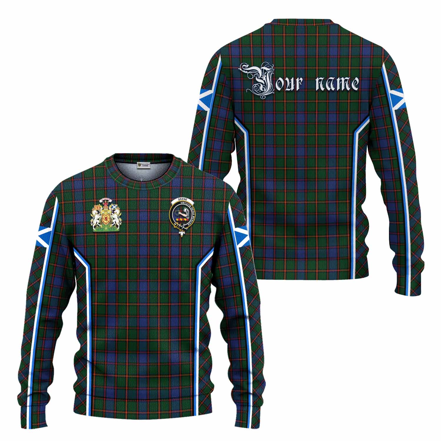 Skene Tartan Crest Knitted Sweater Scotland Coat of Arm Flag Style - Tartan Vibes Clothing