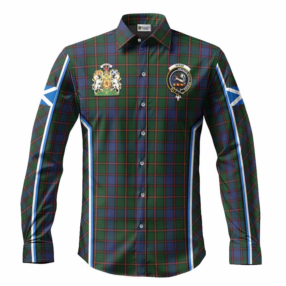Skene Tartan Crest Long Sleeve Button Shirts Scotland Coat of Arm Flag Style - Tartan Vibes Clothing
