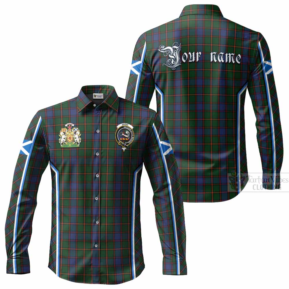 Skene Tartan Crest Long Sleeve Button Shirts Scotland Coat of Arm Flag Style - Tartan Vibes Clothing