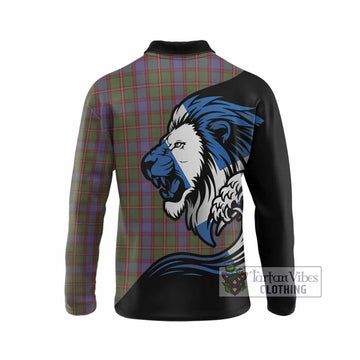 Skene Tartan Crest Long Sleeve Polo Shirt Scottish Golden Lions Wave Flow