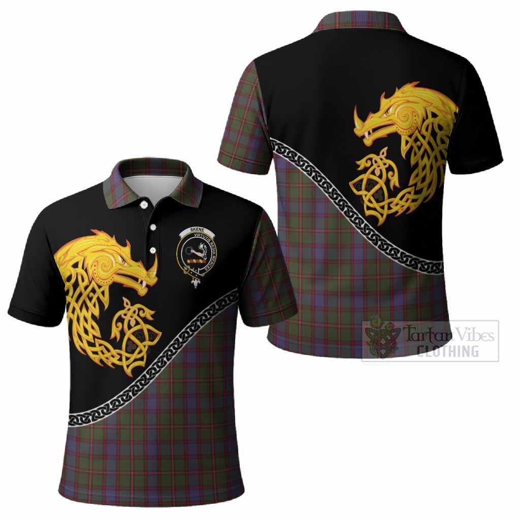 Skene Tartan Crest Polo Shirt Legendary Dragon Knot Half Style
