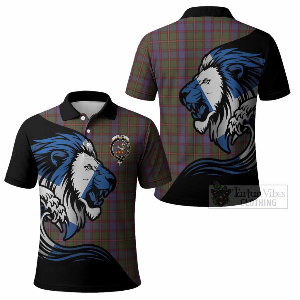 Skene Tartan Crest Polo Shirt Scottish Golden Lions Wave Flow