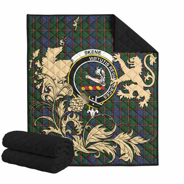 Skene Tartan Crest Premium Quilt with Scottish Iconic Symbols 