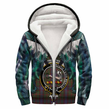 Skene Tartan Crest Sherpa Hoodie New Zealand Maori Korowai Cloak