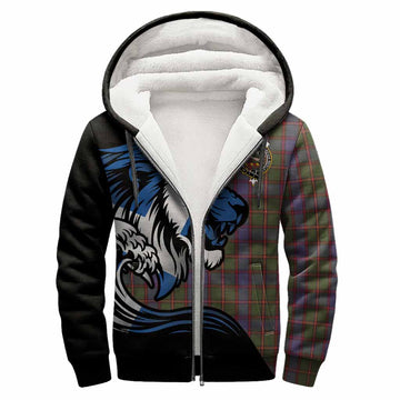 Skene Tartan Crest Sherpa Hoodie Scottish Golden Lions Wave Flow