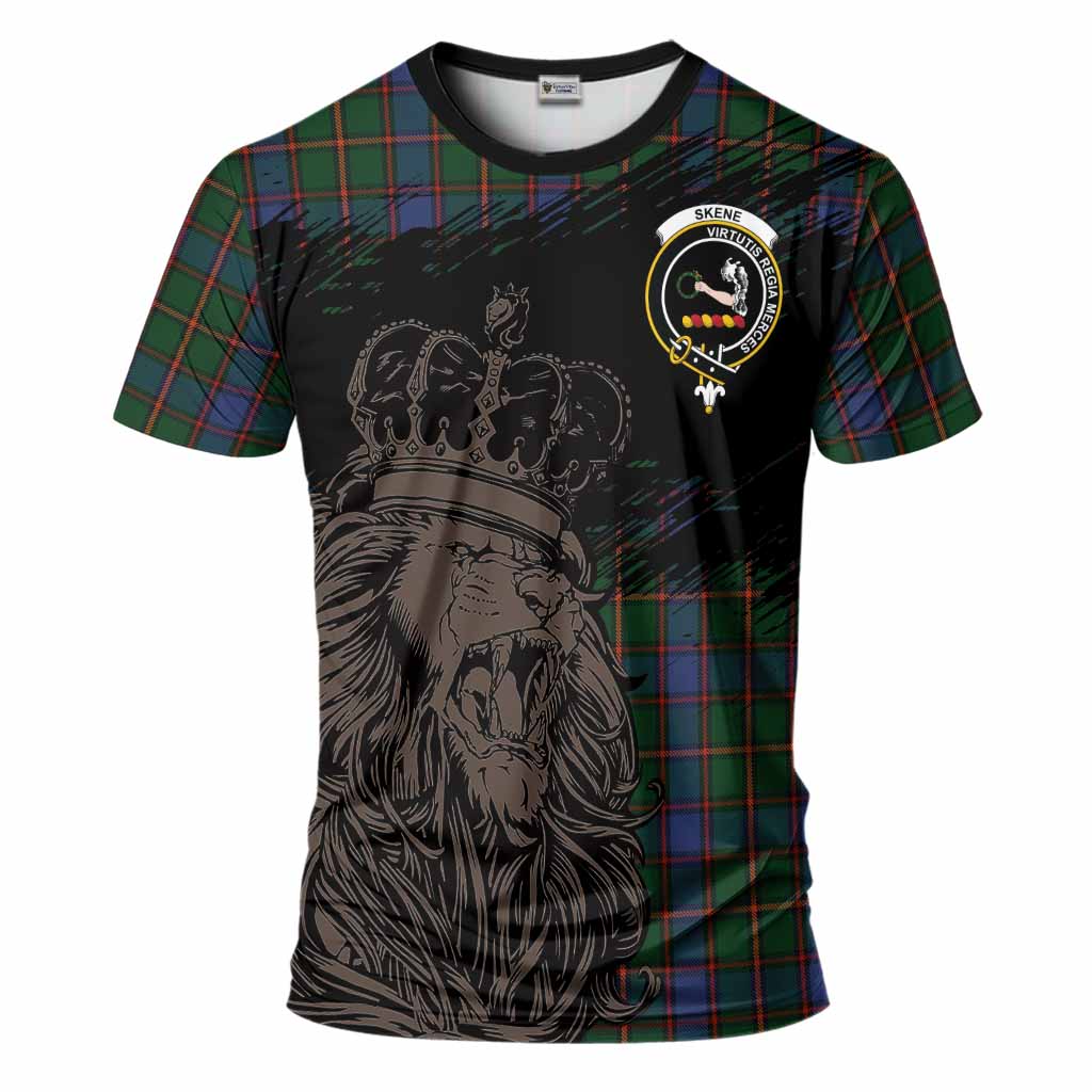 Skene Tartan Crest T-Shirt Crowned Lion Heritage Style