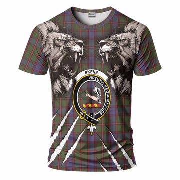 Skene Tartan Crest T-Shirt Ferocious Lion Style