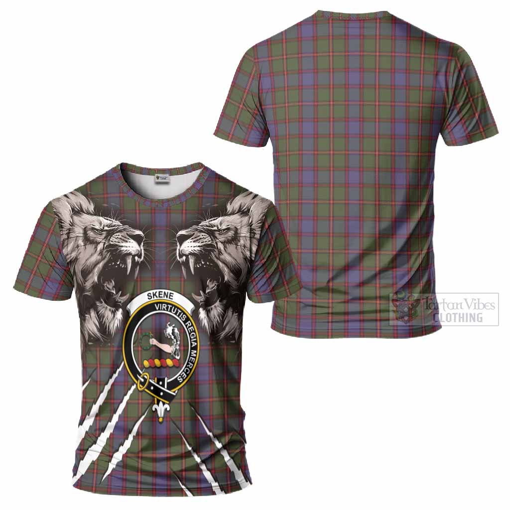 Skene Tartan Crest T-Shirt Ferocious Lion Style