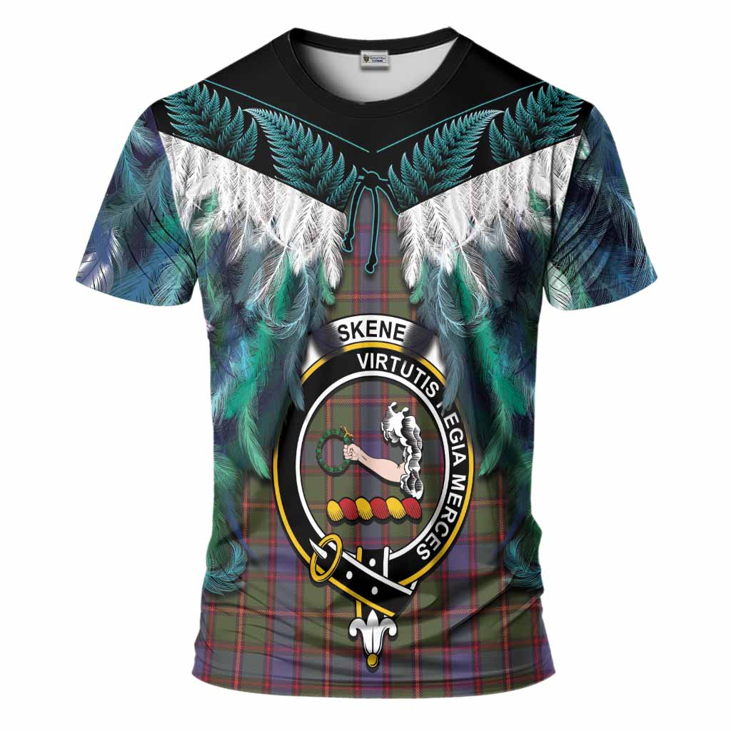 Skene Tartan Crest T-Shirt New Zealand Maori Korowai Cloak