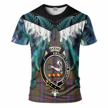 Skene Tartan Crest T-Shirt New Zealand Maori Korowai Cloak