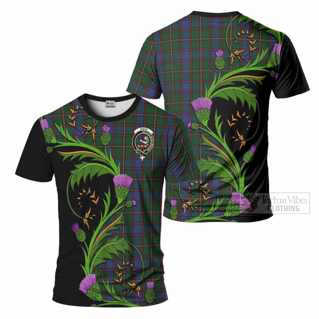 Skene Tartan Crest T-Shirt Scottish Thistle Pride Heritage Art