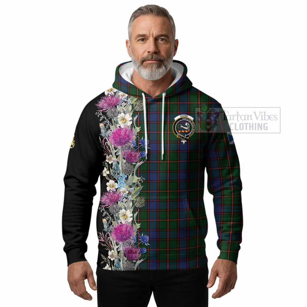 Skene Tartan Crest Thistle Floral Hoodie