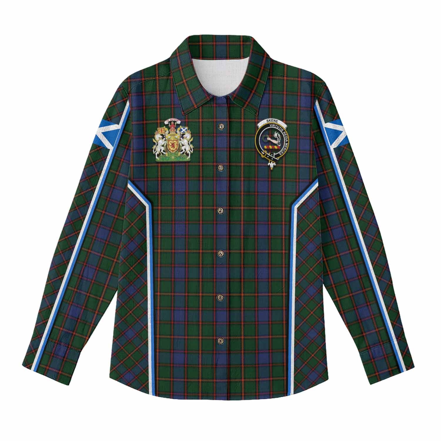 Skene Tartan Crest Women Casual Shirt Scotland Coat of Arm Flag Style - Tartan Vibes Clothing