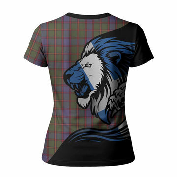 Skene Tartan Crest Women T shirt Scottish Golden Lions Wave Flow