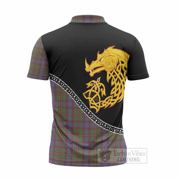 Skene Tartan Crest Zipper Polo Shirt Legendary Dragon Knot Half Style