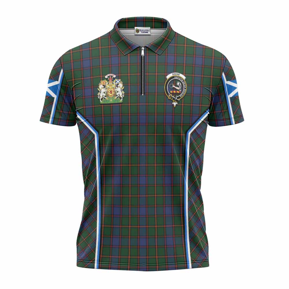 Skene Tartan Crest Zipper Polo Shirt Scotland Coat of Arm Flag Style - Tartan Vibes Clothing