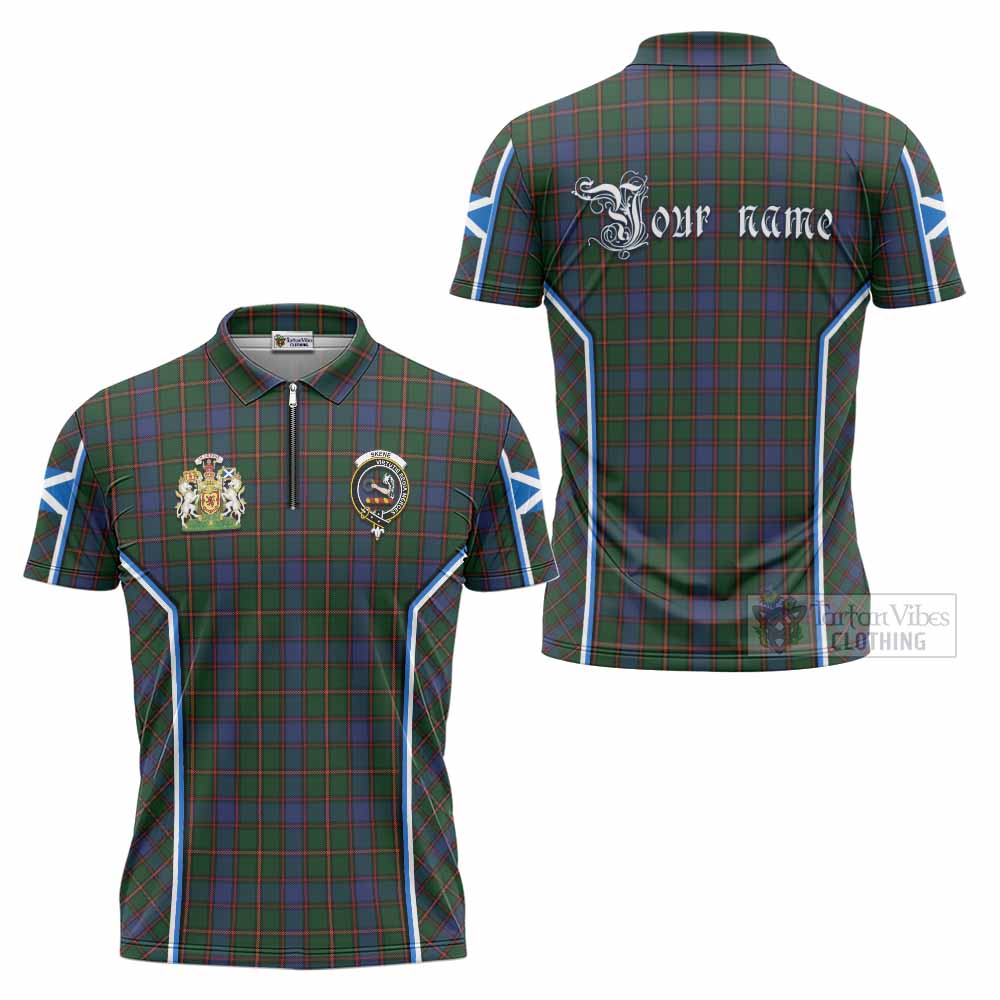 Skene Tartan Crest Zipper Polo Shirt Scotland Coat of Arm Flag Style - Tartan Vibes Clothing