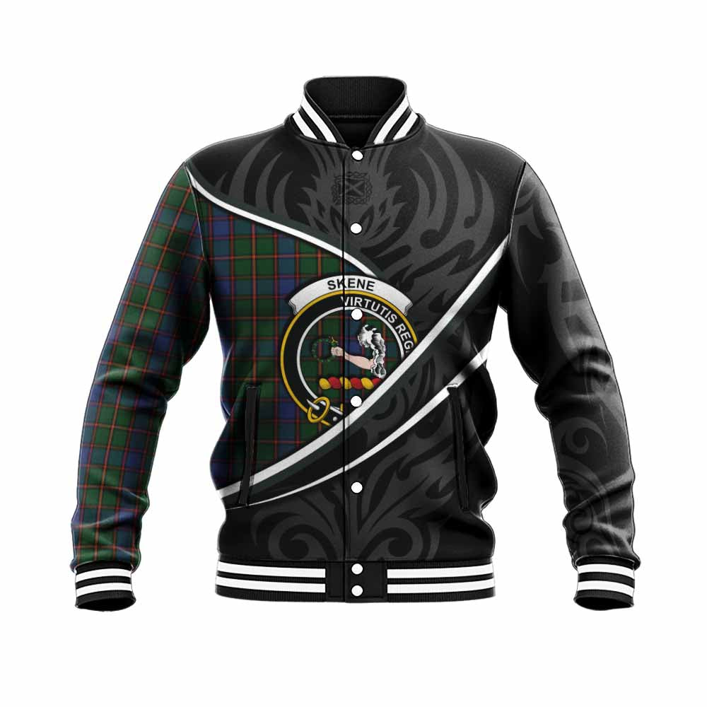 Skene Tartan Family Crest Baseball Jacket Celtic Scottish Thistle Floral - Tartan Vibes Clothing