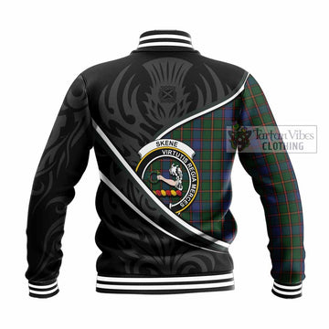 Skene Tartan Family Crest Baseball Jacket Celtic Scottish Thistle Floral