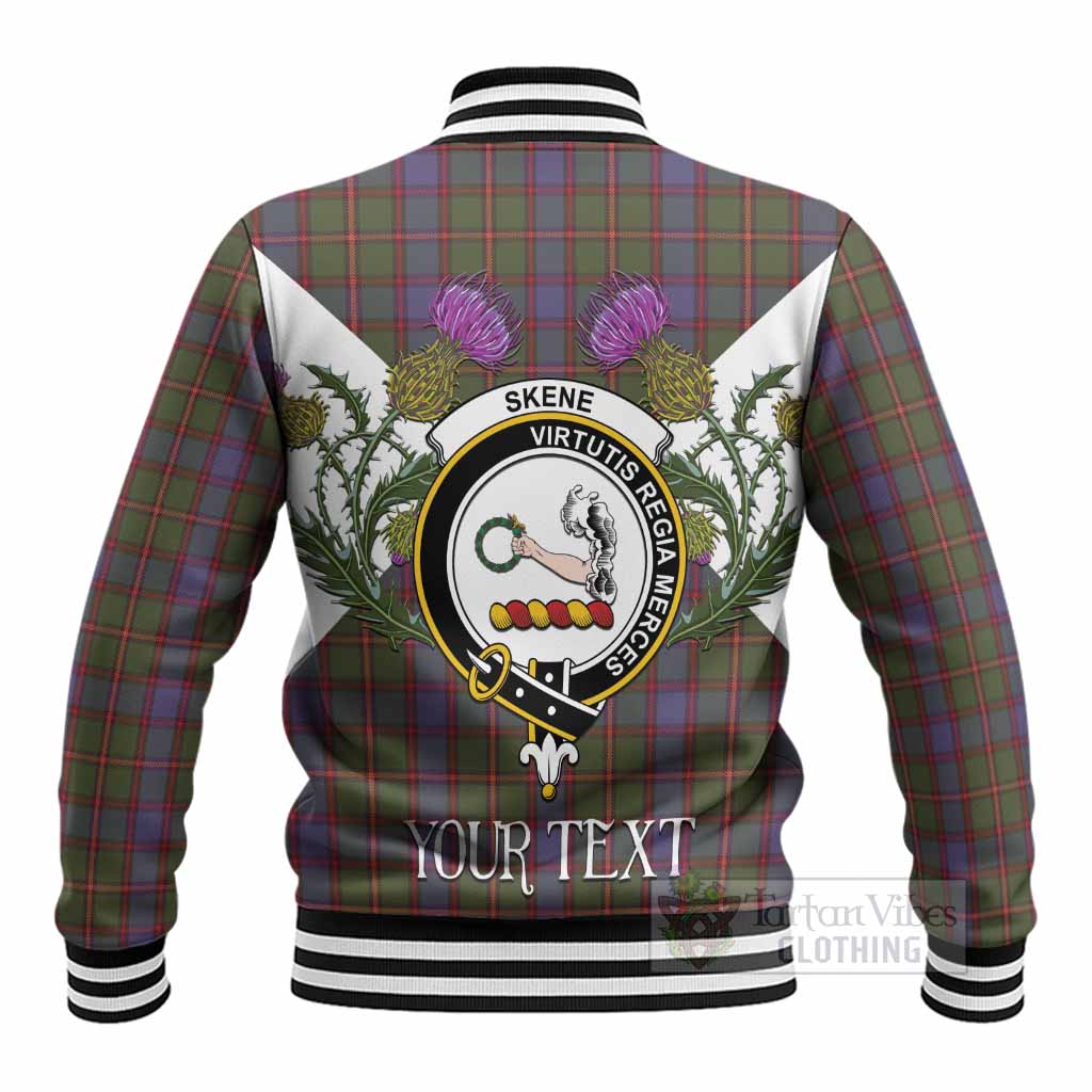 Skene Tartan Family Crest Baseball Jacket Scottish Burns Night Thistle Floral