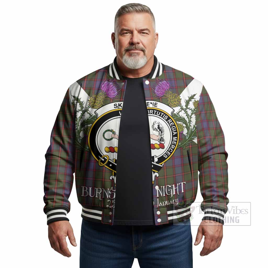 Skene Tartan Family Crest Baseball Jacket Scottish Burns Night Thistle Floral