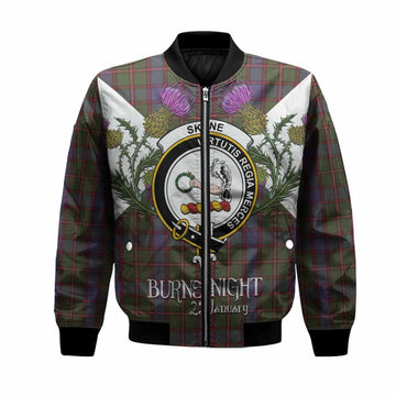 Skene Tartan Family Crest Bomber Jacket Scottish Burns Night Thistle Floral