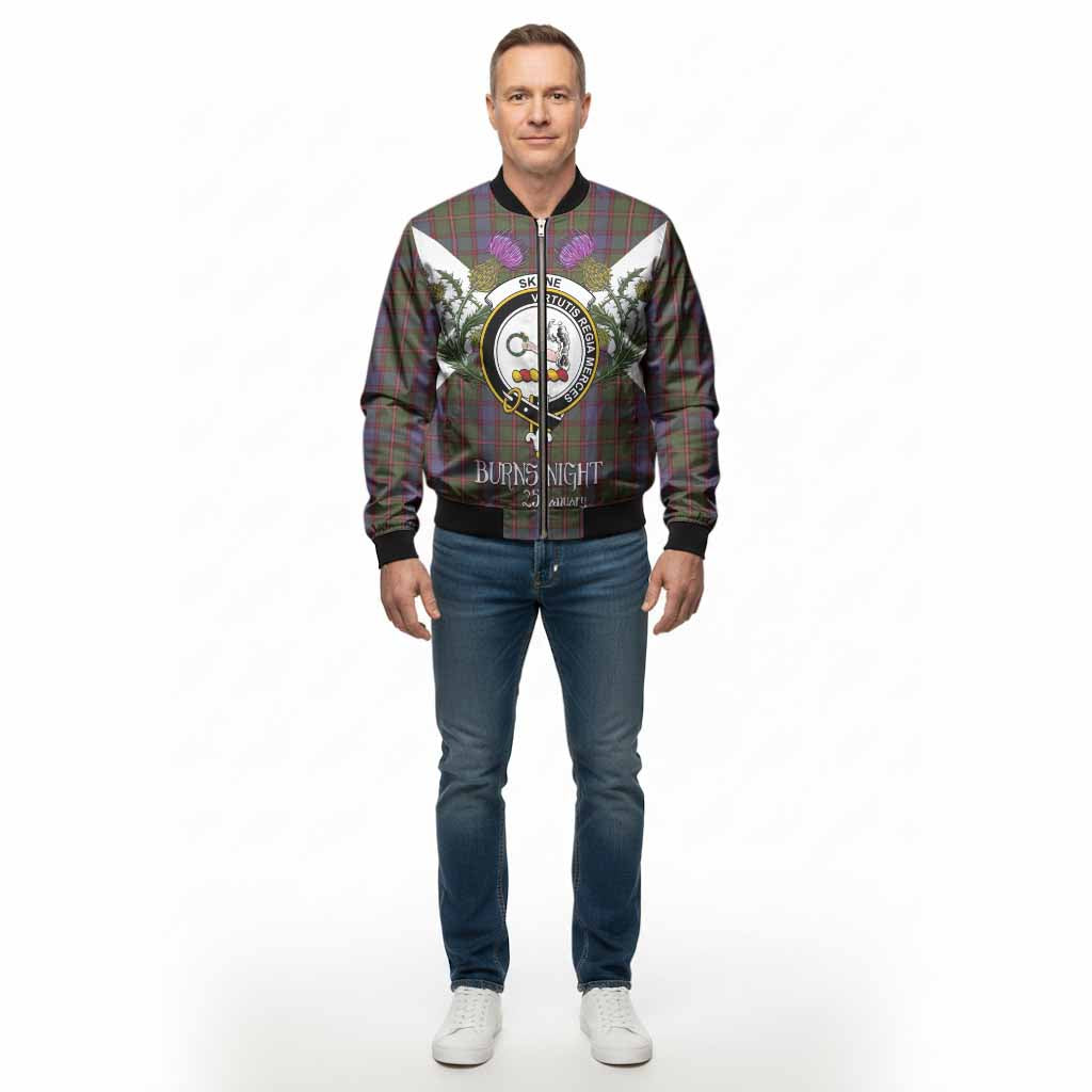 Skene Tartan Family Crest Bomber Jacket Scottish Burns Night Thistle Floral