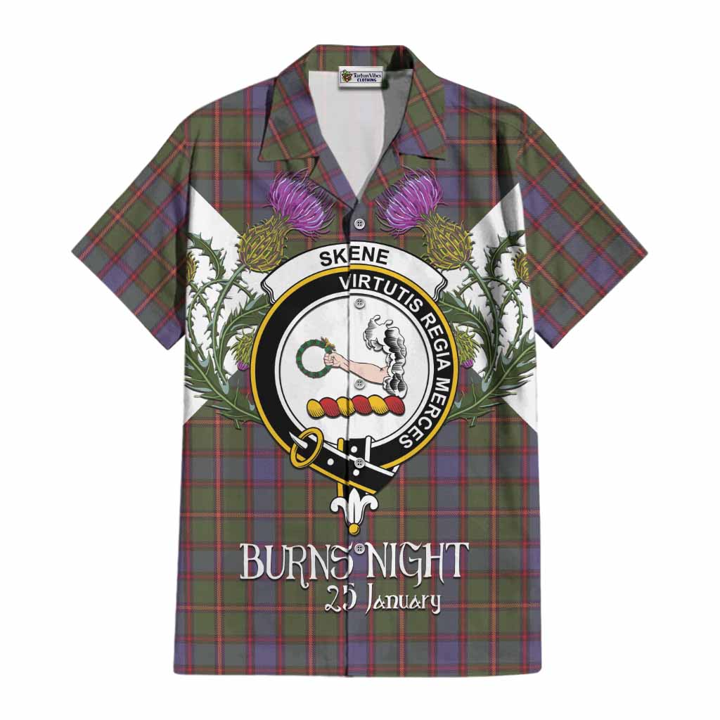 Skene Tartan Family Crest Cotton Hawaiian Shirt Scottish Burns Night Thistle Floral