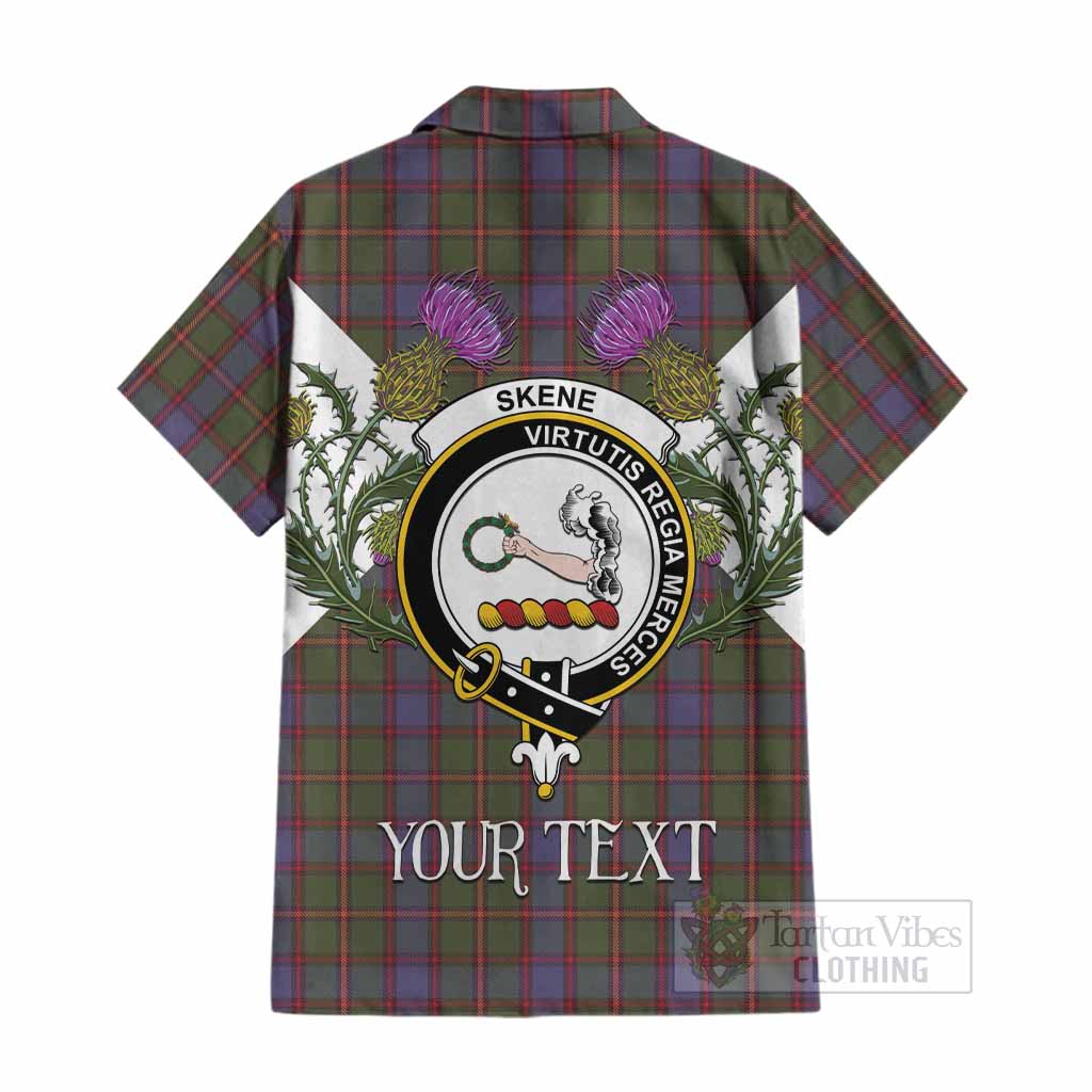 Skene Tartan Family Crest Cotton Hawaiian Shirt Scottish Burns Night Thistle Floral
