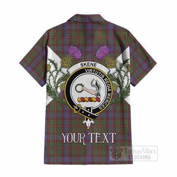 Skene Tartan Family Crest Cotton Hawaiian Shirt Scottish Burns Night Thistle Floral