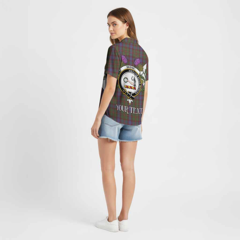 Skene Tartan Family Crest Cotton Hawaiian Shirt Scottish Burns Night Thistle Floral