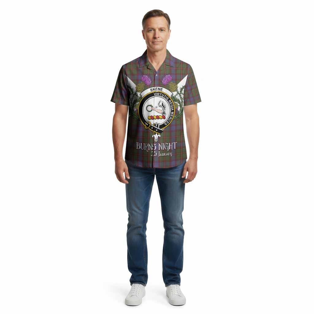 Skene Tartan Family Crest Cotton Hawaiian Shirt Scottish Burns Night Thistle Floral