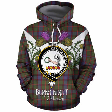 Skene Tartan Family Crest Cotton Hoodie Scottish Burns Night Thistle Floral