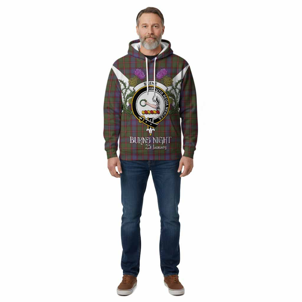 Skene Tartan Family Crest Cotton Hoodie Scottish Burns Night Thistle Floral