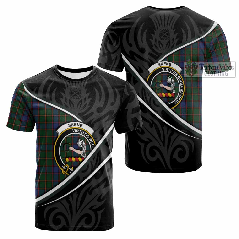 Skene Tartan Family Crest Cotton T-shirt Celtic Scottish Thistle Floral - Tartan Vibes Clothing