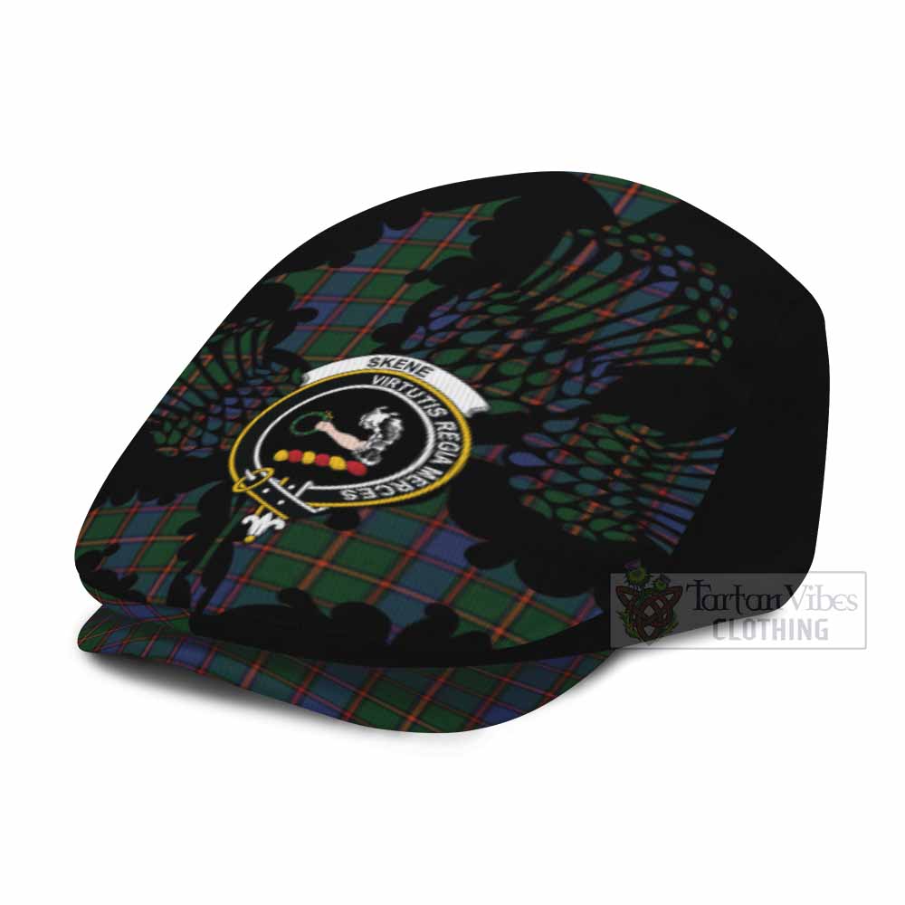 Skene Tartan Family Crest Flat Cap, Jeff Cap Scotland Thistle Floral