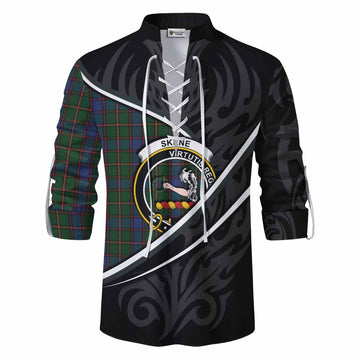Skene Tartan Family Crest Ghillie Kilt Shirt Celtic Scottish Thistle Floral