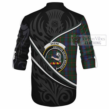 Skene Tartan Family Crest Ghillie Kilt Shirt Celtic Scottish Thistle Floral