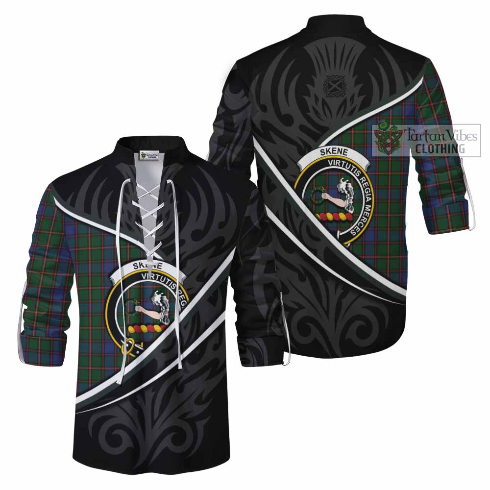 Skene Tartan Family Crest Ghillie Kilt Shirt Celtic Scottish Thistle Floral - Tartan Vibes Clothing