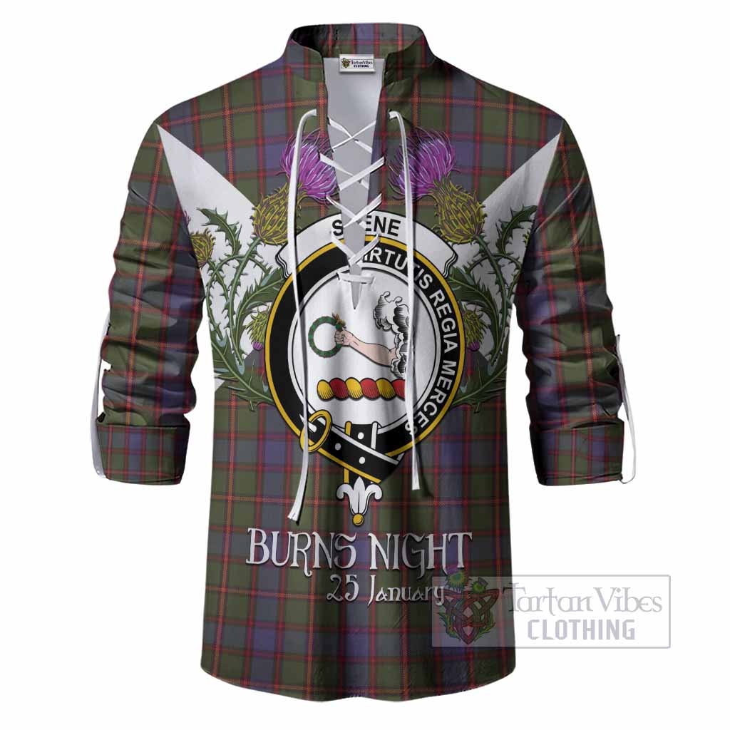 Skene Tartan Family Crest Ghillie Shirt Scottish Burns Night Thistle Floral
